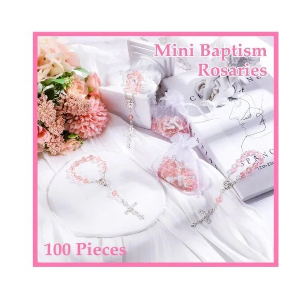 100 Baptism Favors Mini Rosary Favors Communion Rosario Wedding Pink